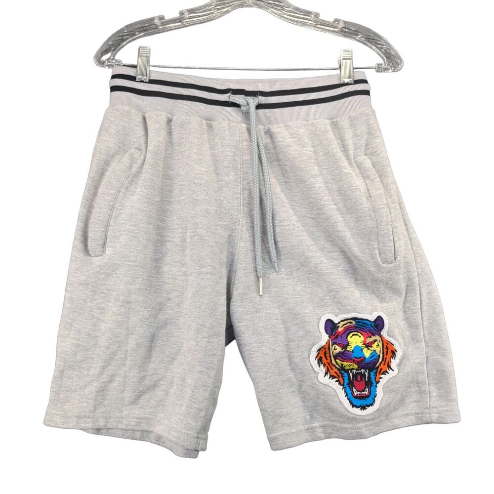 Icon Sweat Shorts Mens Size M Gray Embroidered Tiger Colorful